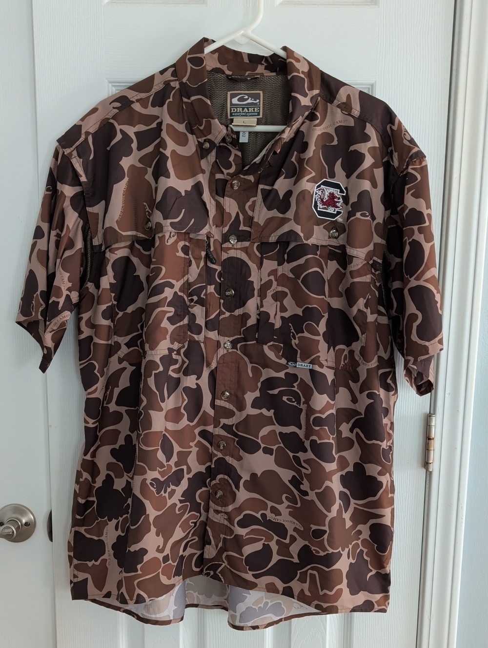 Drake Brown Camo Short-Sleeve Shirt With USC Gamecock Logo